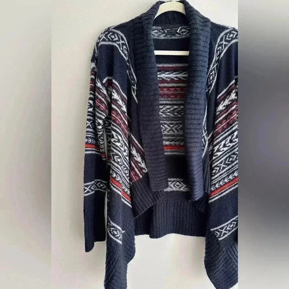 Romeo + Juliet Couture Nordic Print Sweater Cardigan, Navy Blue/White/Orange, M - Picture 3 of 16